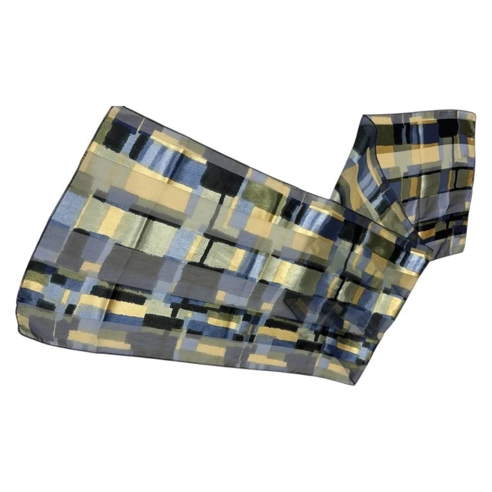 Womens Blue Yellow Geometric Pattern‎ Lightweight Scarf Wrap 59x13